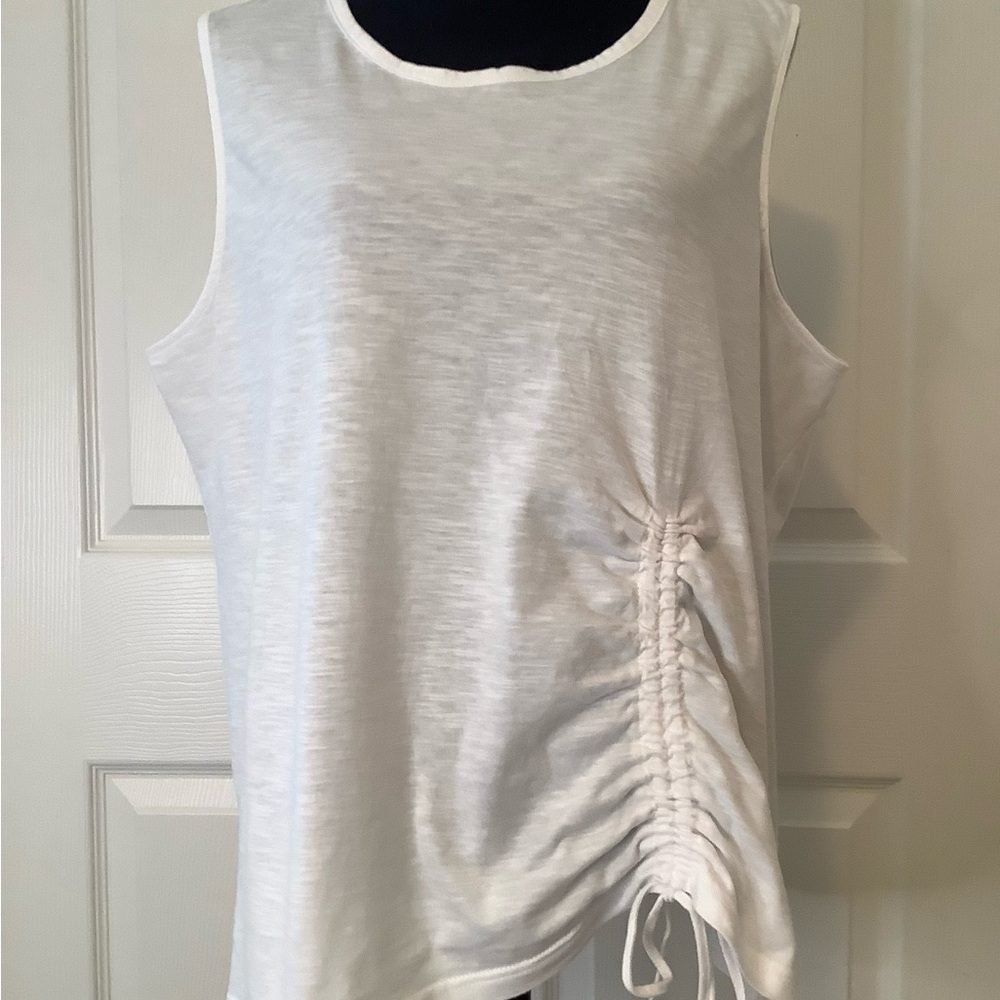 Time and Tru White Sleeveless Tank with Side Drawstring Ruche